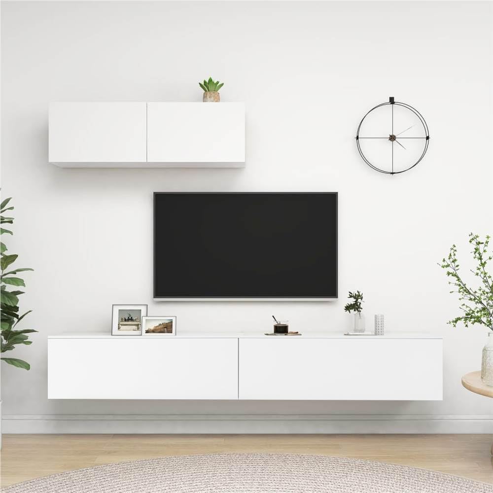 Mueble de TV Moderno Suspendido o Con Pie de 180 cm, Madera Blanca Con Almacenamiento, Para Salón