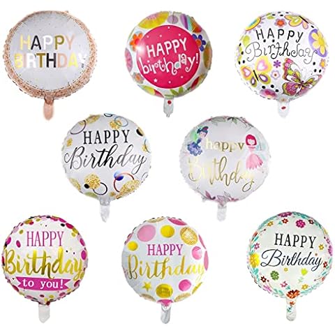 32 PCS Happy Birthday Party Aluminum Foil Balloons - 18" Inch Round and Star Helium Floating Mylar Balloon for Birthday Parties Decorations Supplies, 8 Pattern (Set 02) Cover