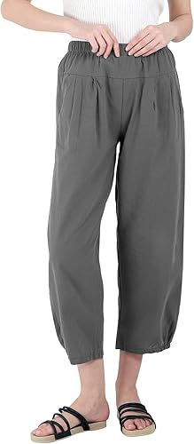 Miniatura 2 de yoeasy Pantalones capri de lino para mujer, holgados, cómodos, con cintura elástica, con bolsillos