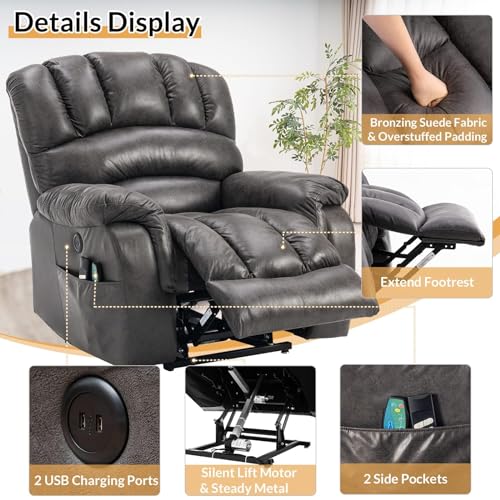 Sillón reclinable eléctrico metálico gris miniatura 7