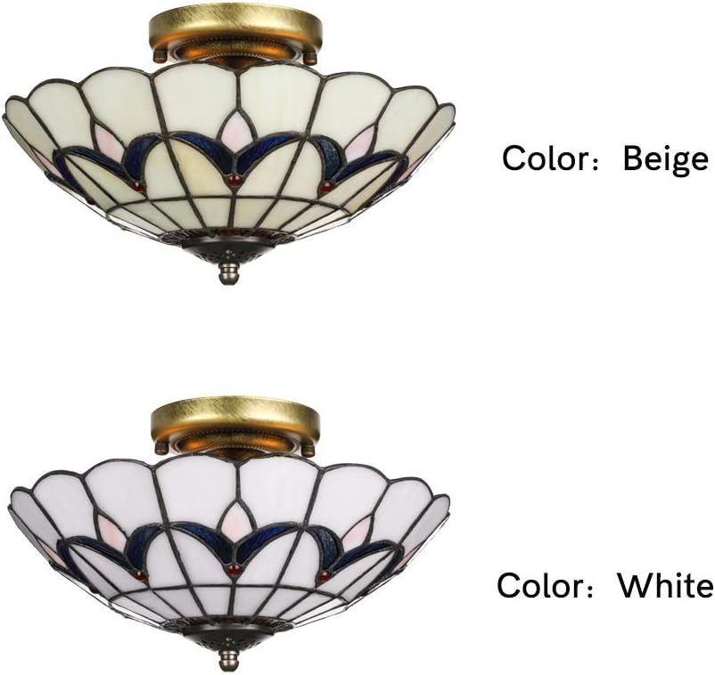 RUNNUP Industrial 12" Wide Flush Mount Ceiling Light Fixture with Glass Tulip Shade Ceiling Lamp in Beige