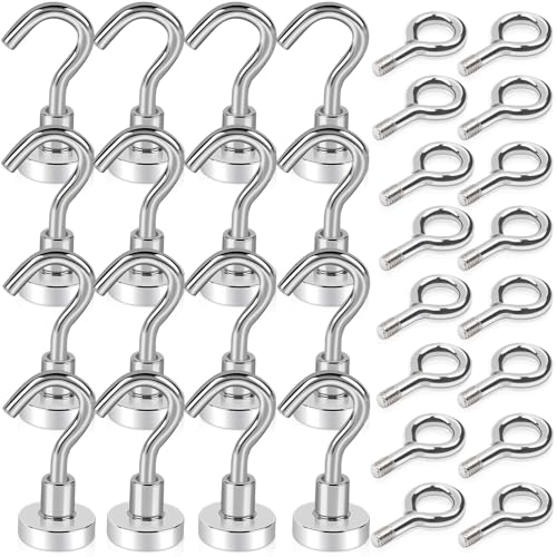 MAGXCENE Ganchos magnéticos 16 + 16 unidades 16 mm ganchos magnéticos 10 kg fuerza neodimio imán con gancho potente pequeños y pesados imanes para nevera de cocina, techo, rejilla