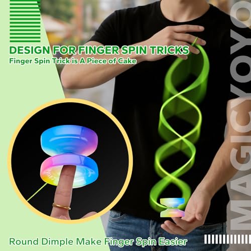 Image of MAGICYOYO Responsive Yoyo for Kids 8-12 & Beginners, Professional Yoyo K2 Crystal, Dual Purpose Yo Yos for Adults with Extra Unresponsive Yo Yo Bearing, 12 Yo-Yo Strings, Glove ( Yellow Pink Blue )