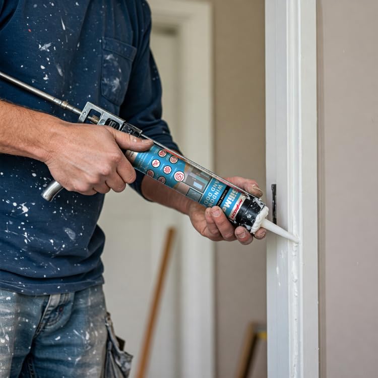 Window & Door – 100% Silicone Caulk White, Window Seal, RTV Silicone Sealant Indoor & Outdoor Caulking Weatherproof Adhesive – 9.5 oz Cartridge, 12-Pack (12 Pack, 12, Count)