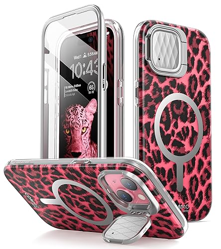 i-Blason for iPhone 15/14 / 13 Case MagSafe with Stand, PinkCheetah