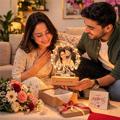Image of ZOCI VOCI Matruchaya - Mother's Love in Light | Engraved Acrylic Lamp | Gift for Mom (Warm Light, Colorful HD UV Print)