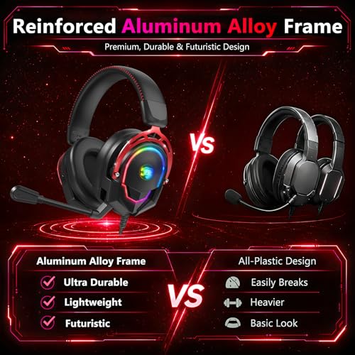 Image of K98 Wired RGB Gaming Headset with Mic, Over Ear Gaming Headphones, 50mm Neodymium Drivers, Noise Isolating Microphone, Memory Foam Cushions, Aluminum Alloy Frame for PC, PS5, PS4, Xbox, Switch