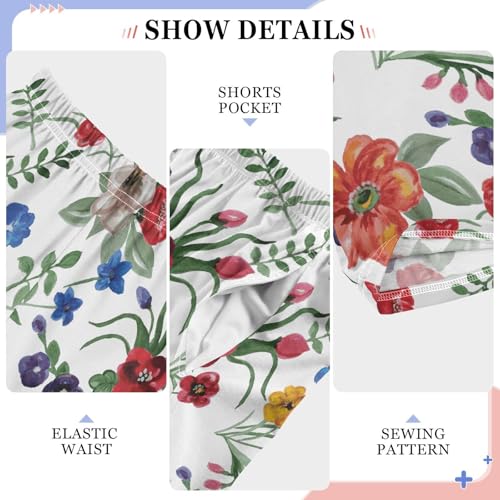 ZZXXB Summer Colorful Flowers Boys Long Pants Soft Trousers Elastic Waist Kids Lounge Bottoms with Pockets S-XL4