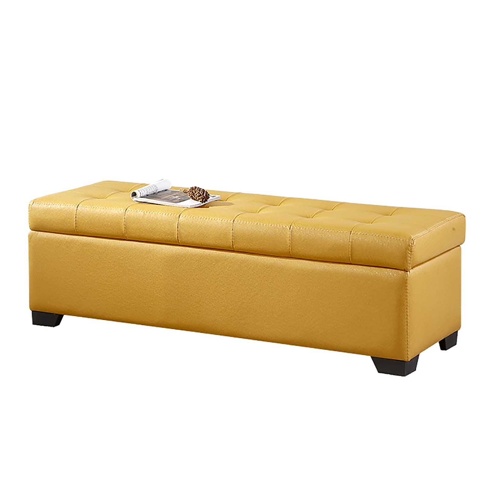 LWJSOCP Modern Velvet Ottoman Storage Bench Rectangular Decorative Seat for Living Room & Entryway Gold Yellow Upholstered Shoe Changing Stool 60x45x40cm (24x18x16inch)