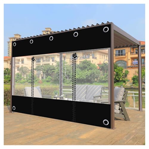 Rideaux de Bâche Transparents Extérieurs,Panneaux Latéraux De Bâche Pour Pergola Gazebo Patio,Rideaux De Séparation,avec Fermeture Éclair，0.5mm Bâche Étanche Pvc Robuste(H2.6xW5m/H8.5xW16.4ft)