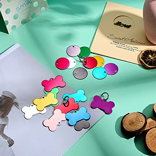 Frienda 20 Pieces Colorful Aluminum Pet Id Tags Set With Keyrings Stamped Pet Blank Tags Round Bone Shape Dog Tags Personalized Engraved Pet Name Number Tags For Cat Puppy Kitten Pets thumb #3