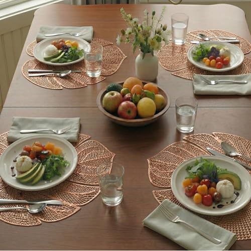Image of Kuber Industries 4 Pcs Set Leather Side Table Mats | Washable Placemat /Dining Table Mat for Wedding and Family Functions | Big Patta Design - Copper