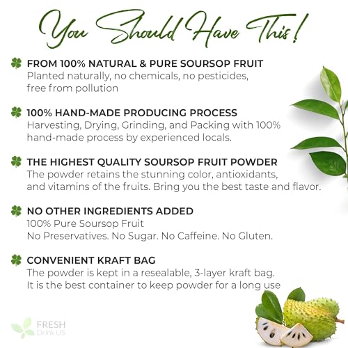 Image of FreshDrinkUS, Premium 1oz Soursop Fruit Powder, 100% Natural and Pure from Soursop Graviola Fruit, Soursop Fruit Tea, No Additives, No Gluten, No Sugar, Vegan, Guanabana Powder, Handmade Product