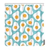 AOYEGO Egg Bathroom Curtains Cute Morning Breakfast Fried Eggs Omelet Food Shower Curtains 72x84 Inch Home Long Polyester Fabric Shower Curtain with Hooks White Blue Yellow