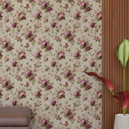 Image of PAPER PLANE DESIGN Vintage Floral Self Adhesive Wallpaper Peel & Stick, Waterproof, Stain-Proof & Self Adhesive Vinyl | Easy to Clean | 16 in X 90 in, Decor for Bedroom, Hallway, Living Room (A)