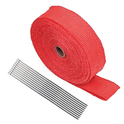 2 x 50Ft Red Roll Fiberglass Exhaust Header Pipe Heat Wrap Tape + 10 Zip Ties