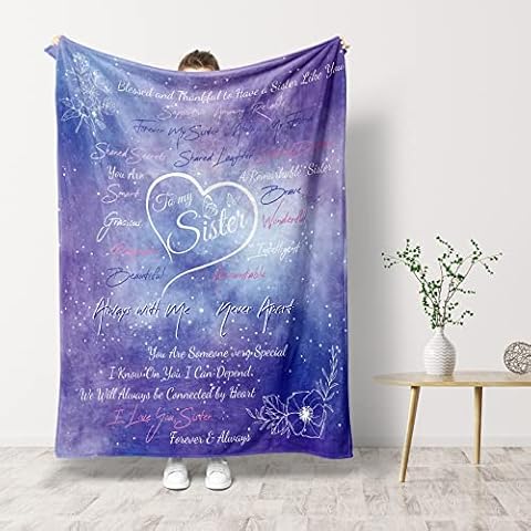 Blumuze Sister Gifts, Personalised Sister Fleece Blanket Gifts with Message, Sister Gifts from Sister, Sister Christmas Wedding Anniversary Birthday Presents From Sister Brother Cover
