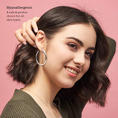 KEZEF Sterling Silver Hoop Earrings | 4mm High Polished Silver Hoops for Women - Lightweight Jewelry Earring | 25mm - 45mm Diameter Chunky Hoop Earrings2