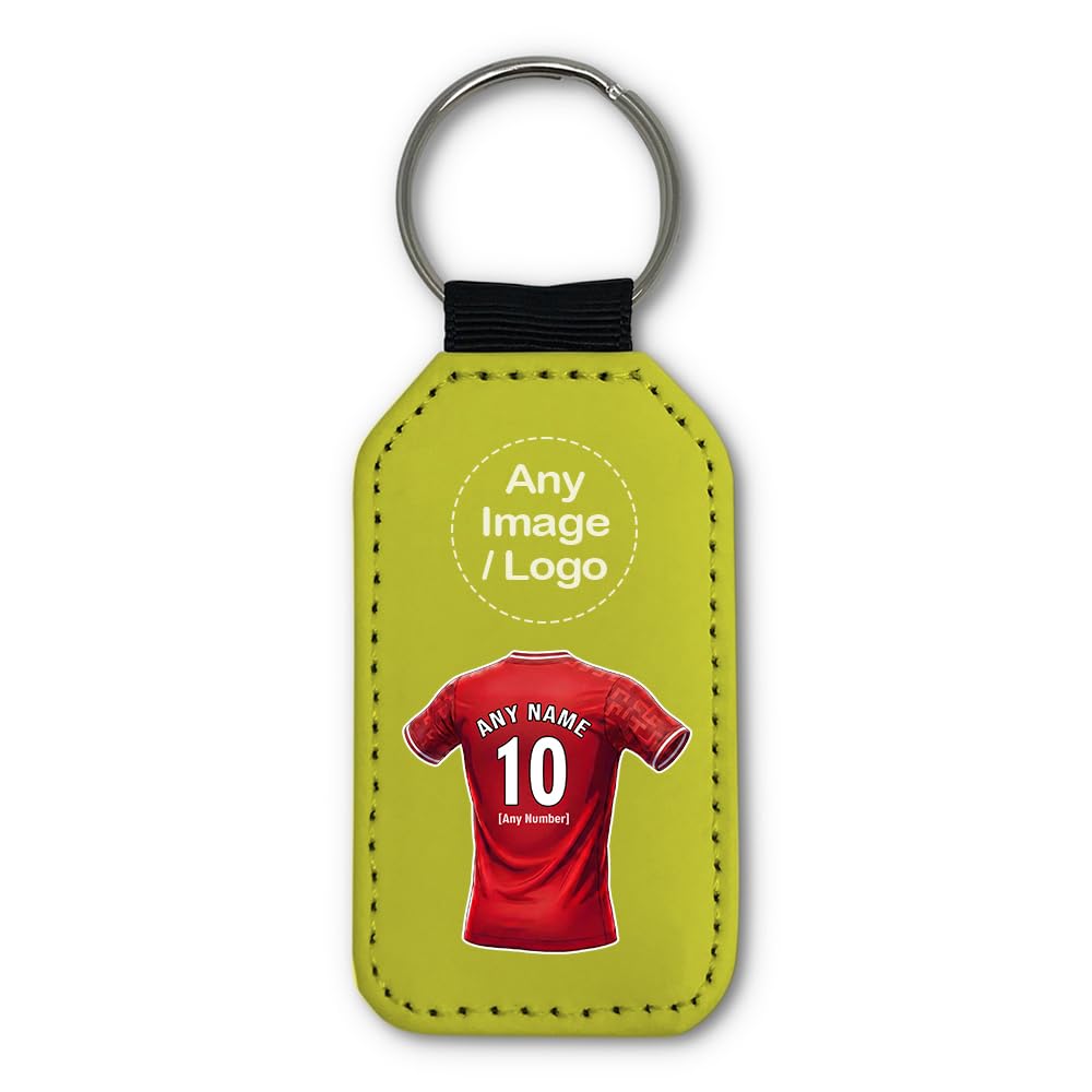 UNIGIFT Personalised Gift - West Bridgford 79 80 Football Fan Yellow Rectangle Keyring (Red Jersey Design) Custom Name Keychain - Nottingham NG2 Club โ image 1
