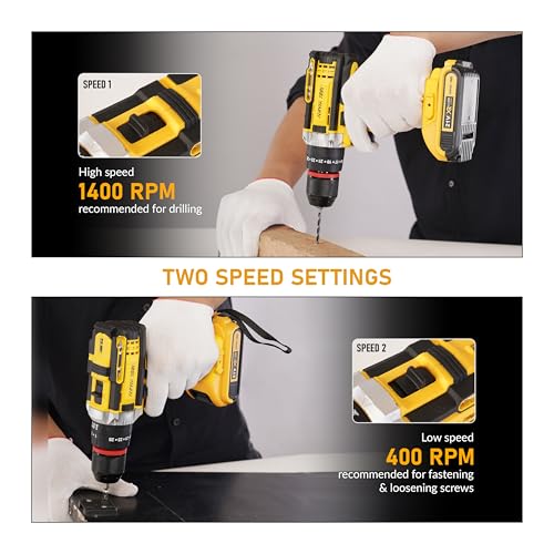 Image of Cordless Drill Driver, 21V Li-ion Battery, 0.8-10mm Keyless Chuck, LED Light, Variable Speed, TPR Grip || With Warranty || Two-speed settings with variable speed trigger for precise control.