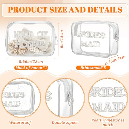 Sosation 36 Pcs Bridesmaid Proposal Gifts, Set of 6 Pearl Letter Makeup Bag with Hair Clips Silk Scrunchies Spa Headband for Bridesmaid Maid of Honor Bachelorette Party Bridal Shower Favors - Thumbnail 2