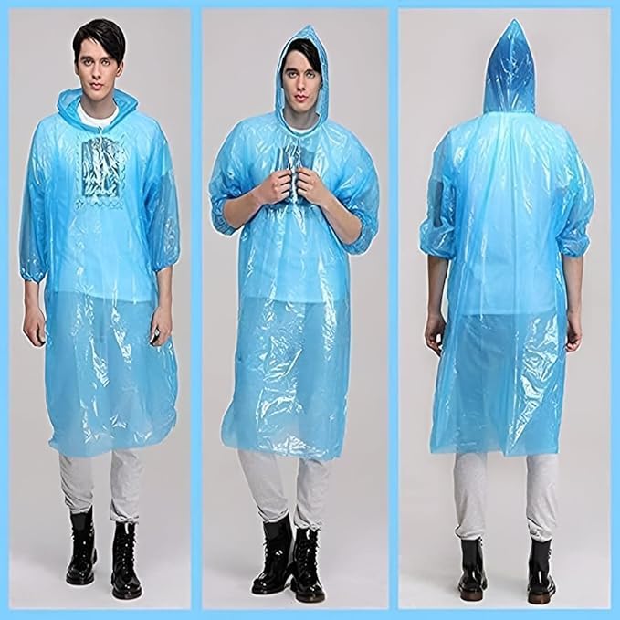 JANBAI Disposable Rain Ponchos for Adults (8-PCS) - Waterproof Emergency Rain Gear with Hood & Elastic Sleeves - Lightweight Portable Raincoat for Camping, Disney, Festivals & Hiking Clear PE Material 2