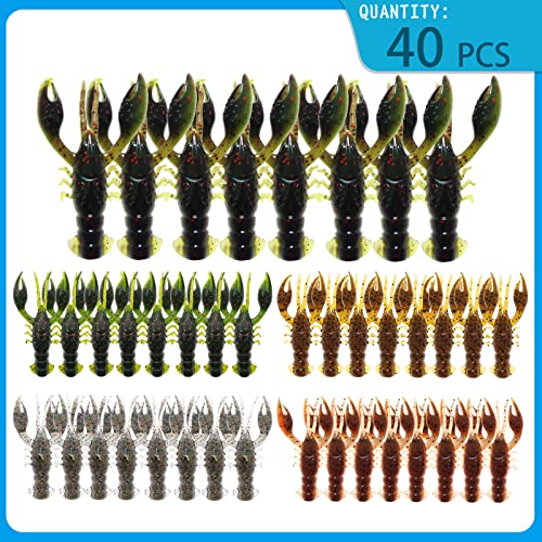 Gefischtter 40 Pcs Crawfish Lure Soft Plastic Worms Fishing Lures Bass