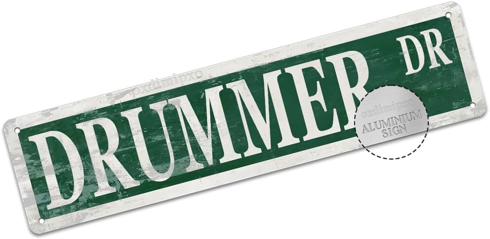 Drummer Street Sign Vintage Aluminum Plate Drummer Gifts Drumer Wall Art Decor for Home/Driveway/Man Cave/Bar/Garage/Office, Metal Signs, 4x16 Inch