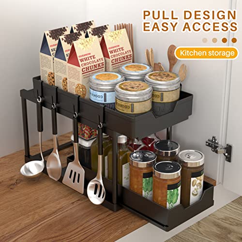 Arstpeoe Double Sliding Under Sink Organizers And Storage,Two Tier Bathroom Storage And Organization,Under Cabinet Organizer With Hooks Hanging Cup,Home Organization,Black #TOP2