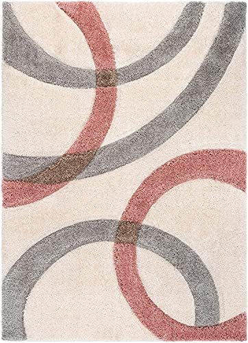 Image of Urban Modern Decor Features 3x5 Feet Modern Soft Shaggy Carpet Thick, Fluffy & 2 inch Pile Shag Rug for Your Kids Room, Bedroom & Livingroom(3x5 feet, Ivory & Pink C)