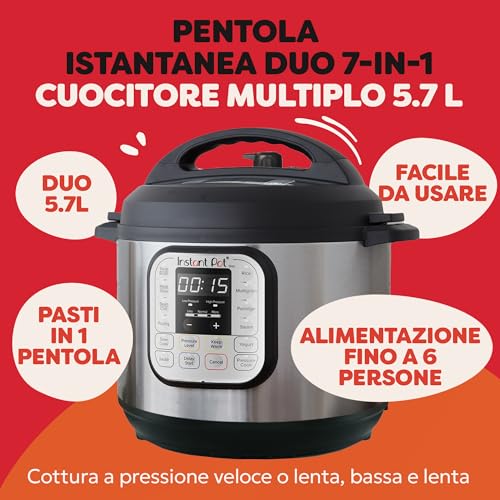 Instant Pot Duo 7-in-1 Pentola a Pressione / Vaporiera / Scaldavivande in Acciaio Inossidabile Spazzolato, Adatta a Cucinare Riso, Zuppa, Verdura e Yogurt a Cottura Lenta, 5,7L - immagine 3