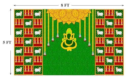 Image of Banana Leaf Decorative Backdrop Cloth for Wedding, Mehndi and Festivals. It's Perfect for Wedding, Party, Newborn Celebration, Haldi, Mehndi and All Other Festive Occasion.(8*5) ft (Design 9)