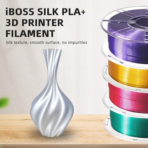 Image of iBOSS Silk PLA Plus Filament 1.75mm Silver 1KG, 3D Printer Filament Dimensional Accuracy + /- 0.02mm, 1kg Plastic Spool(2.2lbs) Shiny Silk 3D Printing Filament Fits for Most FDM 3D Printers