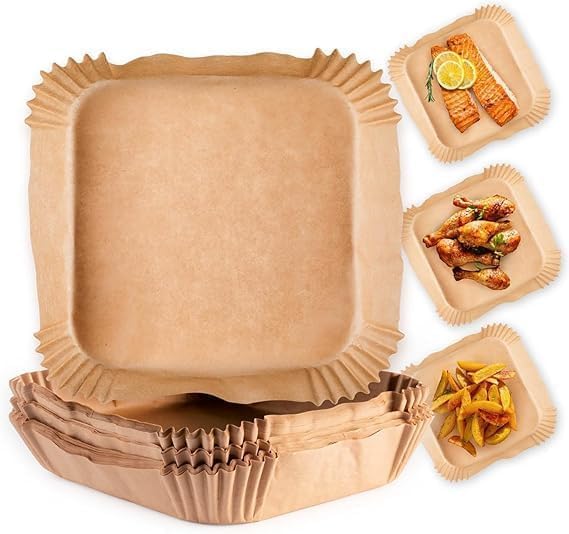 Image of Air Fryer Paper Sheets (200 Pcs), Disposable Paper Liner for Microwave, Oil-Proof Air Fryer Parchment Paper for Frying, Baking, Cooking, Roasting and Microwave (Square 8 INCH)