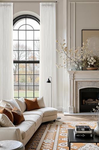 Pinch Pleated Linen Curtains 144 Inches Long for Living Room 2 Panel Set Floor to Ceiling Drapes Natural Cream Beige Ivory Light Filtering Pinch Pleat Curtain Back Tab Neutral Boho Farmhouse Window