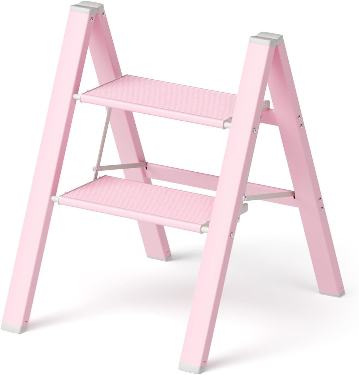 2 Step Ladder,Step Stool Folding Ladders for Adults,Lightweight Aluminum Stools,330lbs Capacity,Home Kitchen Library Office Ladder Pink 2 Step Matte Pink