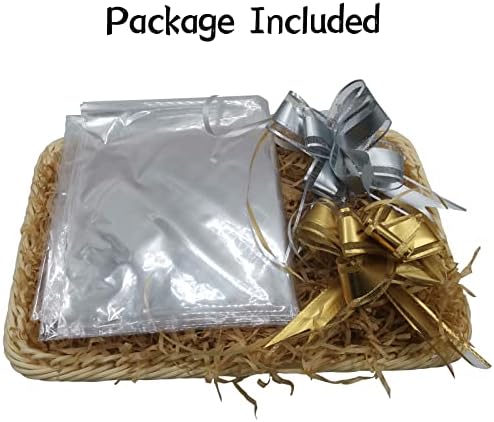 Gift Basket Kit with 1 x Hamper Basket, 2 x Bows, 2 x Cellophane Bags and 1 x Shredded Paper for Christmas, Birthday, Wedding, Easter Gift 30 x 20 CM