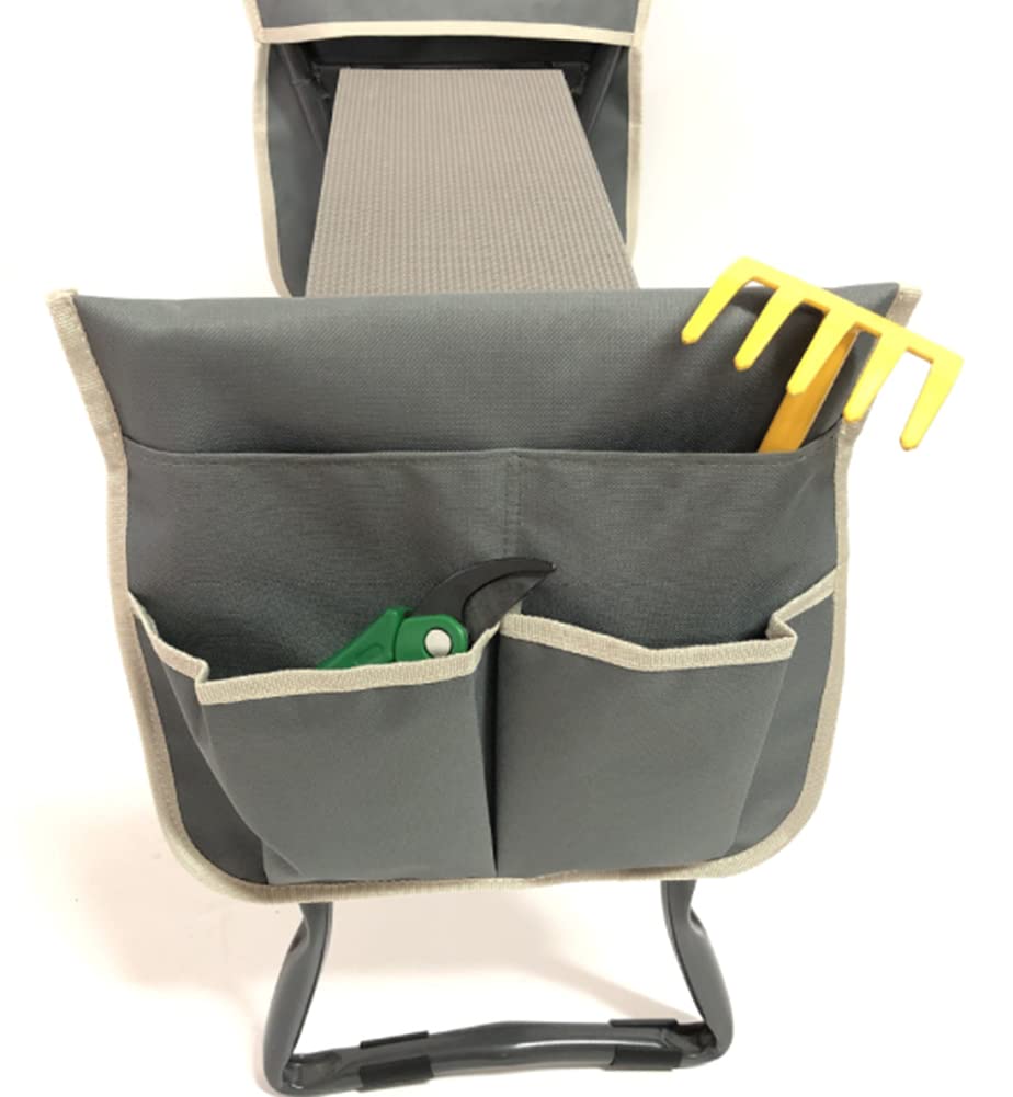 Mehrzweck-Gartenkniebank, tragbarer Klappsitz, 2-in-1-Gartenbank mit Griffen, 2 extra große Werkzeugtaschen, Kniekissen, 60 x 28 x 49 cm