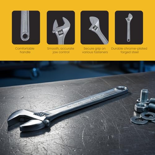 Image of 12 Inch (300mm) Adjustable Spanner Wrench || Max Jaw Opening - 35mm || Heavy Duty Chrome Plated Drop Forged Steel - Industrial Grade Tool for Plumbing & Automotive Use
