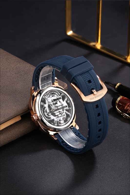 Image of London Fog Strand Collection Skeleton Style Quartz Watch for Men with Cushion Shaped Case, Date Display, Luminous Hands & Baton Hour Markers and Perforated Silicone Strap - LFM10026