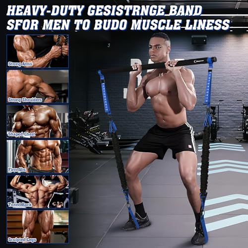 Goocrun Tragbares Pilates Bar Kit mit Widerstandsbändern für Männer und Frauen - Home Gym Workout Kit für Body Toning - mit Fitness Poster und Video