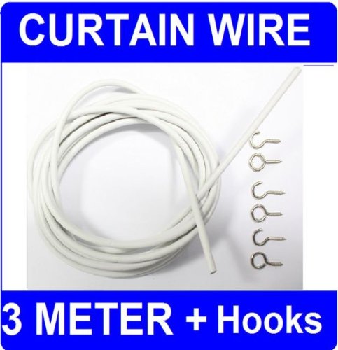 Brand New 3M White Net Curtain Wire with Hooks & Eyes 3 Meters Free Delivery by OnlineDiscountStore