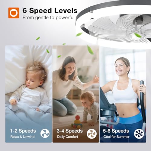 Image of addlon Ceiling Fans with Lights and Remote, 20'' Low Profile Ceiling Fan, 3000-6000K Dimmable Modern Flush Mount Fandelier for Bedroom, Kitchen, Living Room, Black