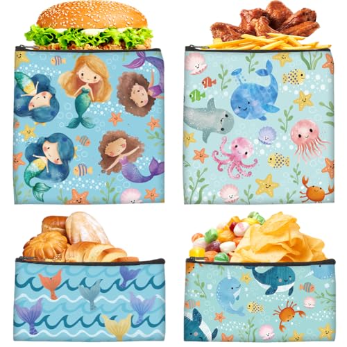 4Pcs Reusable Cloth Snack and Sandwich Bags