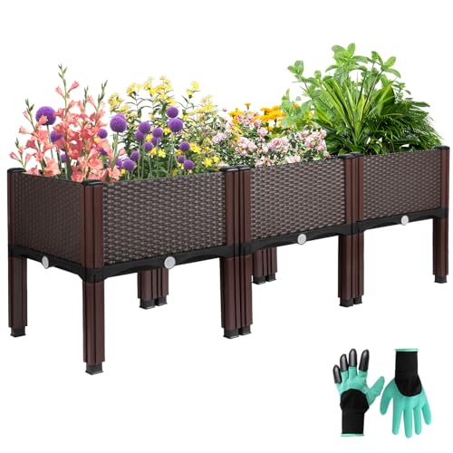 Emalie Raised Garden Beds Elevated Planter Box for Outdoor Plants Growing Perfect for Vegetables Flowers Herbs Fruits Planting in Patio Balcony, Brown by Emalie - Used condition - CA$45.43