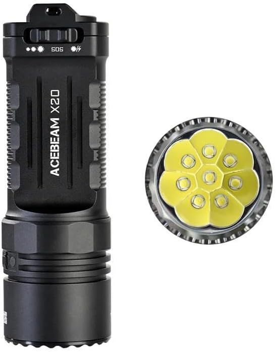 ACEBEAM X20 LUXEON HL4X LED - Black X20 8X LUXEON HL4X 6500K LEDs High Output Searchlight with Dual Modes Black- 10,000 Lumens w/Batteries and Eco Sensa USB-C Charging Cable