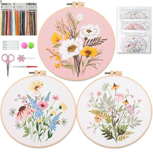 Aucuu Kit di 3 Ricamo Starter, Set da Ricamo, con
