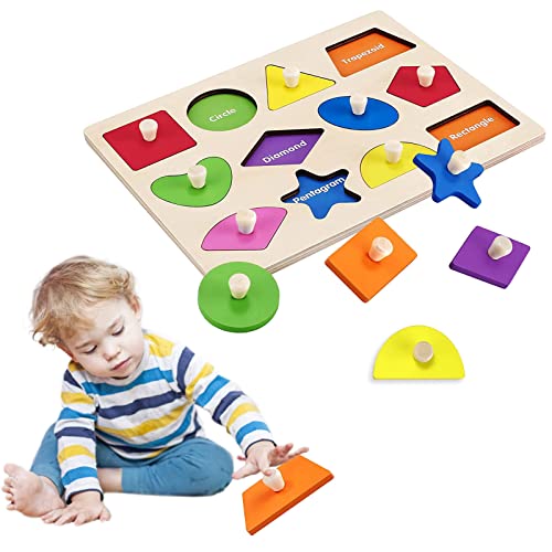 Geometric Wooden Montessori Puzzle Wooden Shape Peg Puzzles Jumbo Knob Wooden Puzzle Geometry Shape Puzzle For Toddlers 1 2 3 Boys Girls Kids Christmas Birthday Gift Learning & Education Toys #TOP8