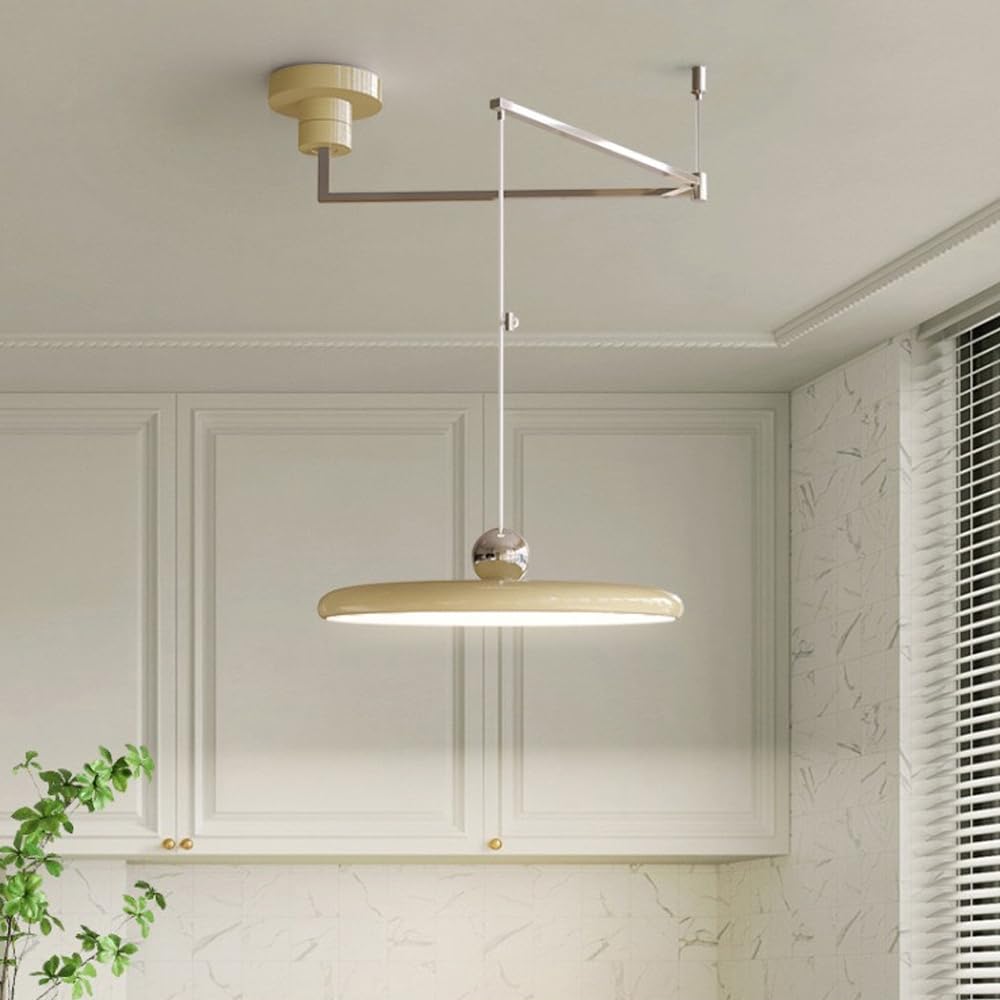 PPOIUYK Large Swing Arm Pendant Light Modern Dimming LED Ceiling Lighting Fixture Round 15.7in Long Hanging Lamp 37W Cream Style Adjustable Kitchen