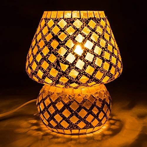 DEVBEADS Decorative Glass Mosaic Table Lamp ( 17cm , Golden Wave , GMLTL521A2 )
